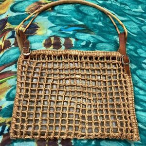 Vtg Mahler Raffia Purse 1960s Lined Signature Clear Plastic Woven Leather (3437)